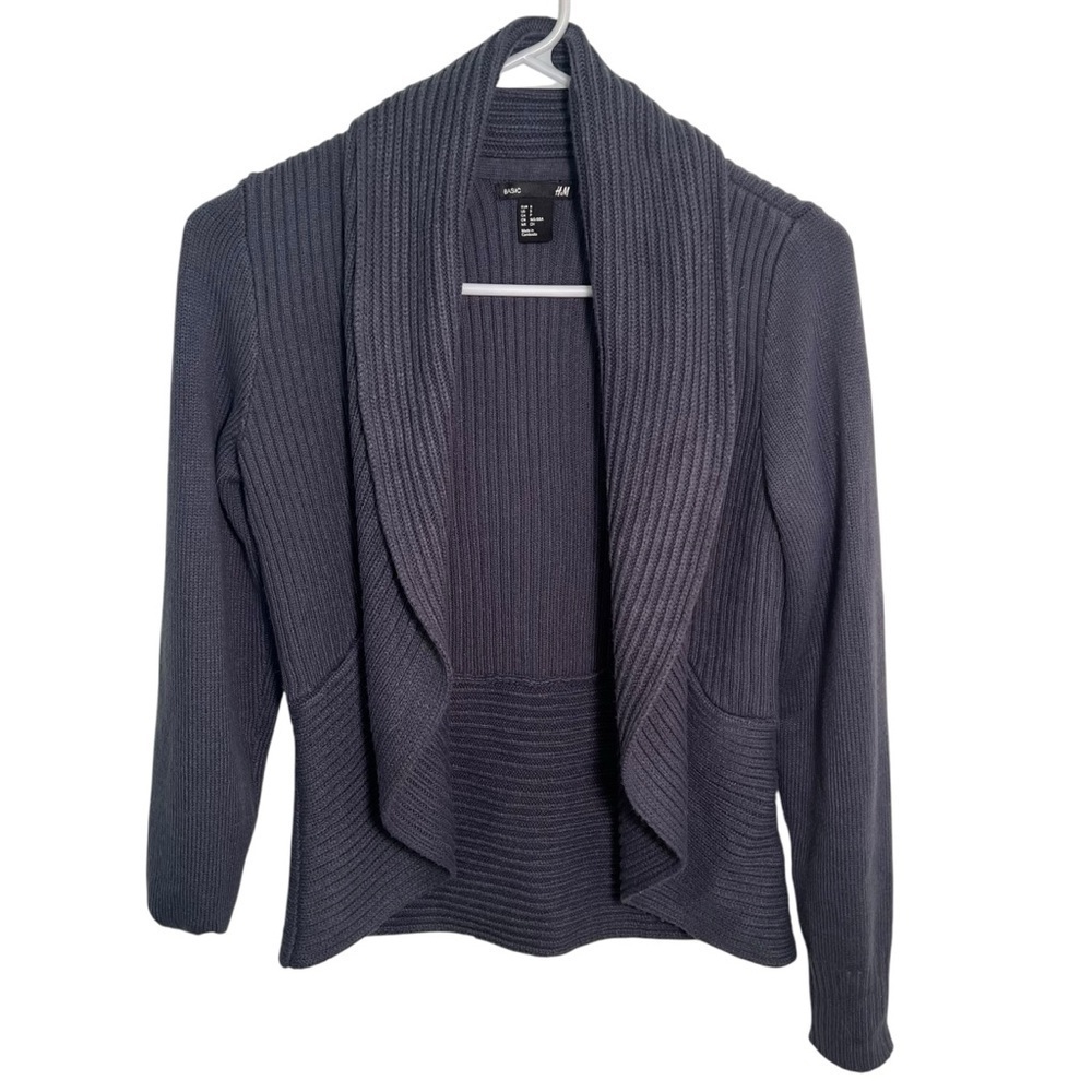 Basic H&M Women's Size Small Open Front Cardigan Sweater Blue Gray Ribbed Circle
